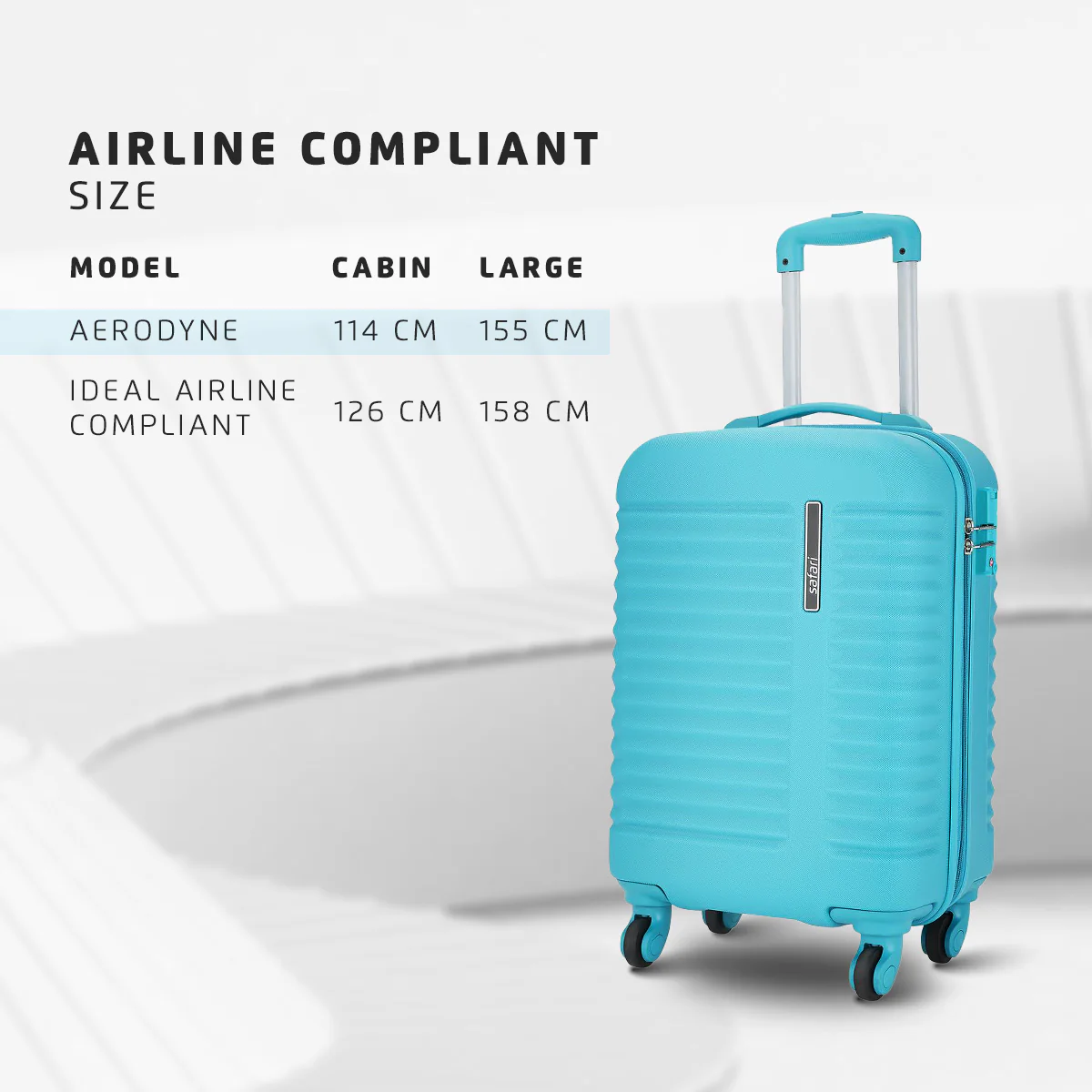 Safari Aerodyne Cyan Lightweight Trolley Bag with TSA Lock and Airline Compliant Sizing - Image 3