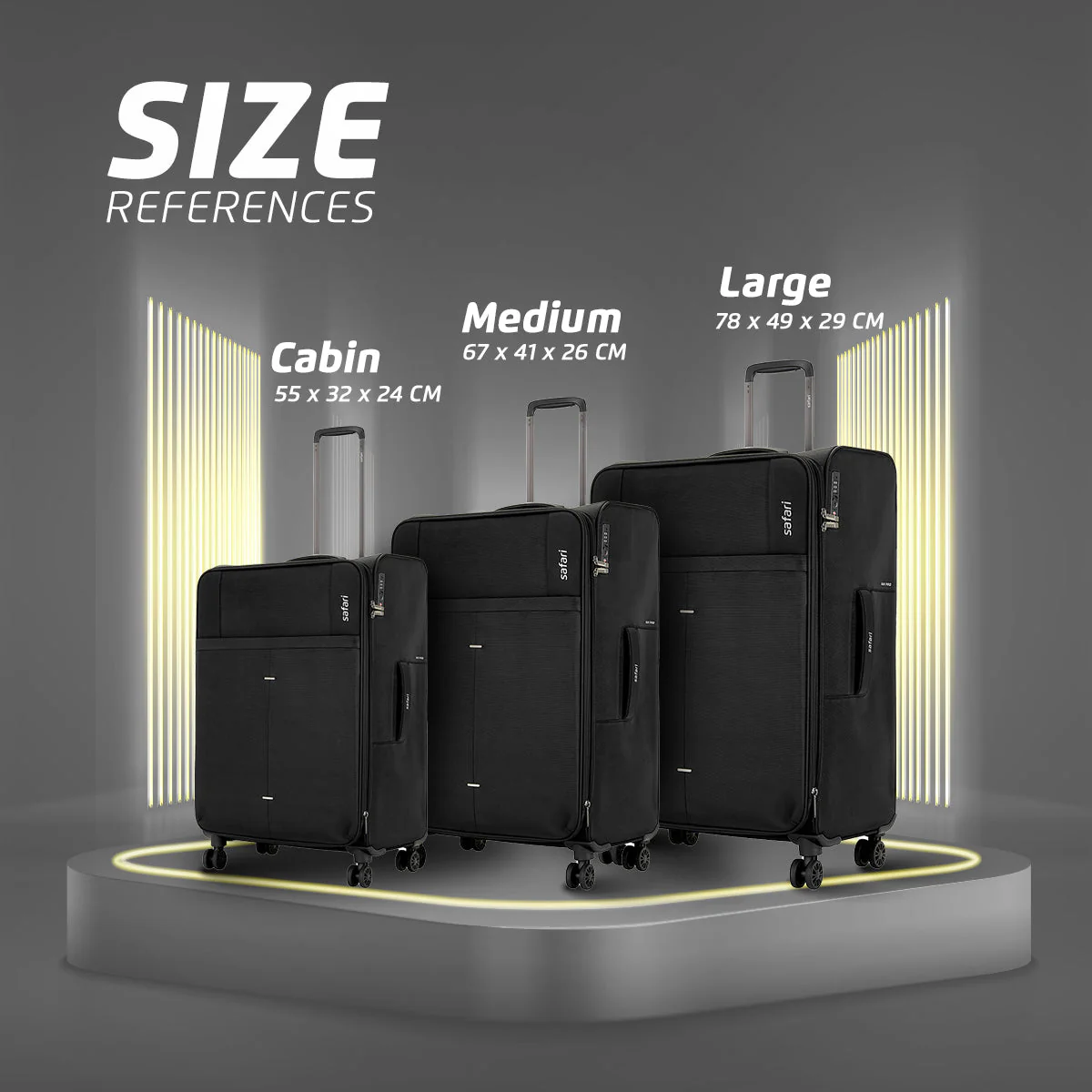 Safari Airpro Set of 3 Black Lightweight Trolley Bags with 360° Wheels - Image 7