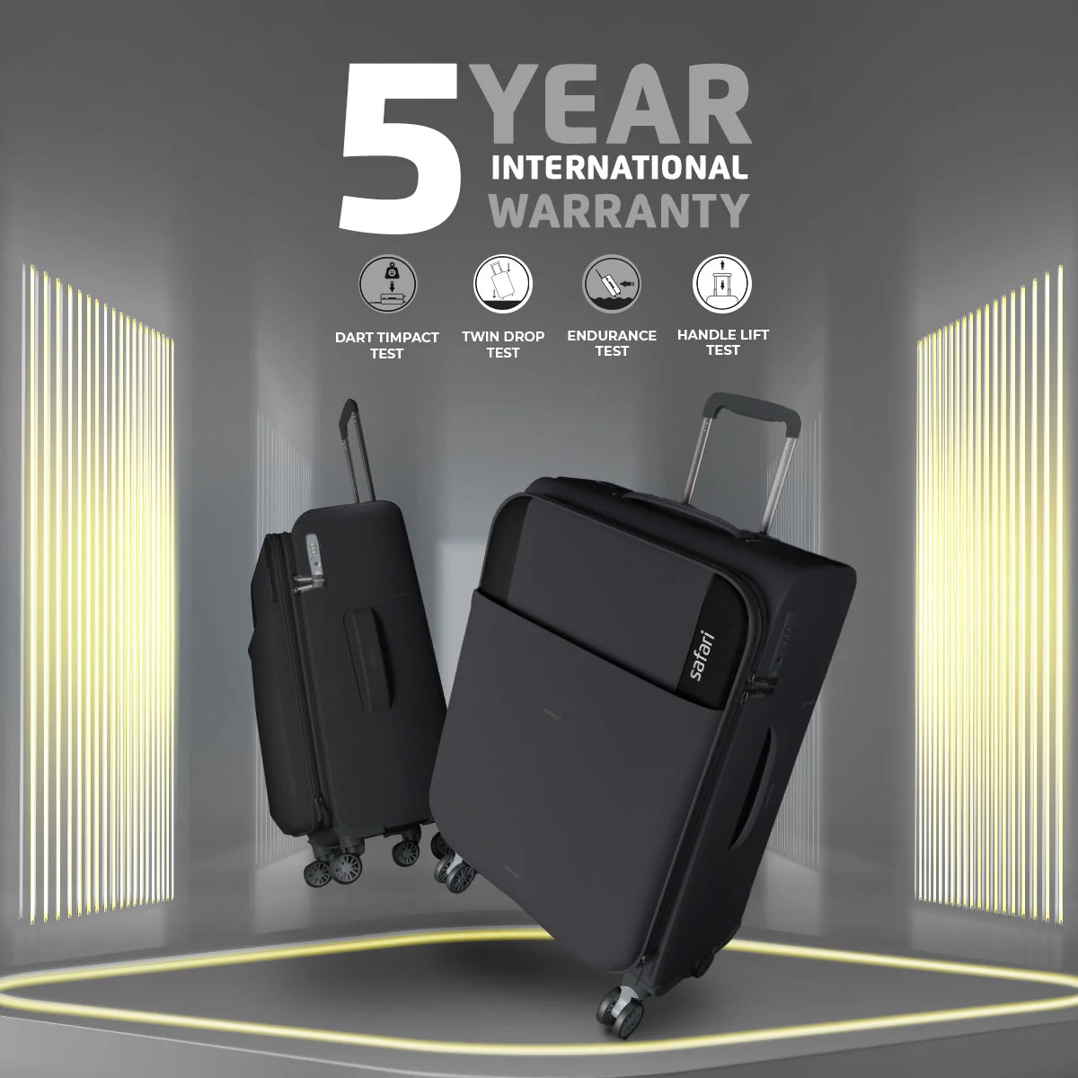 Safari Airpro Set of 3 Black Lightweight Trolley Bags with 360° Wheels - Image 8