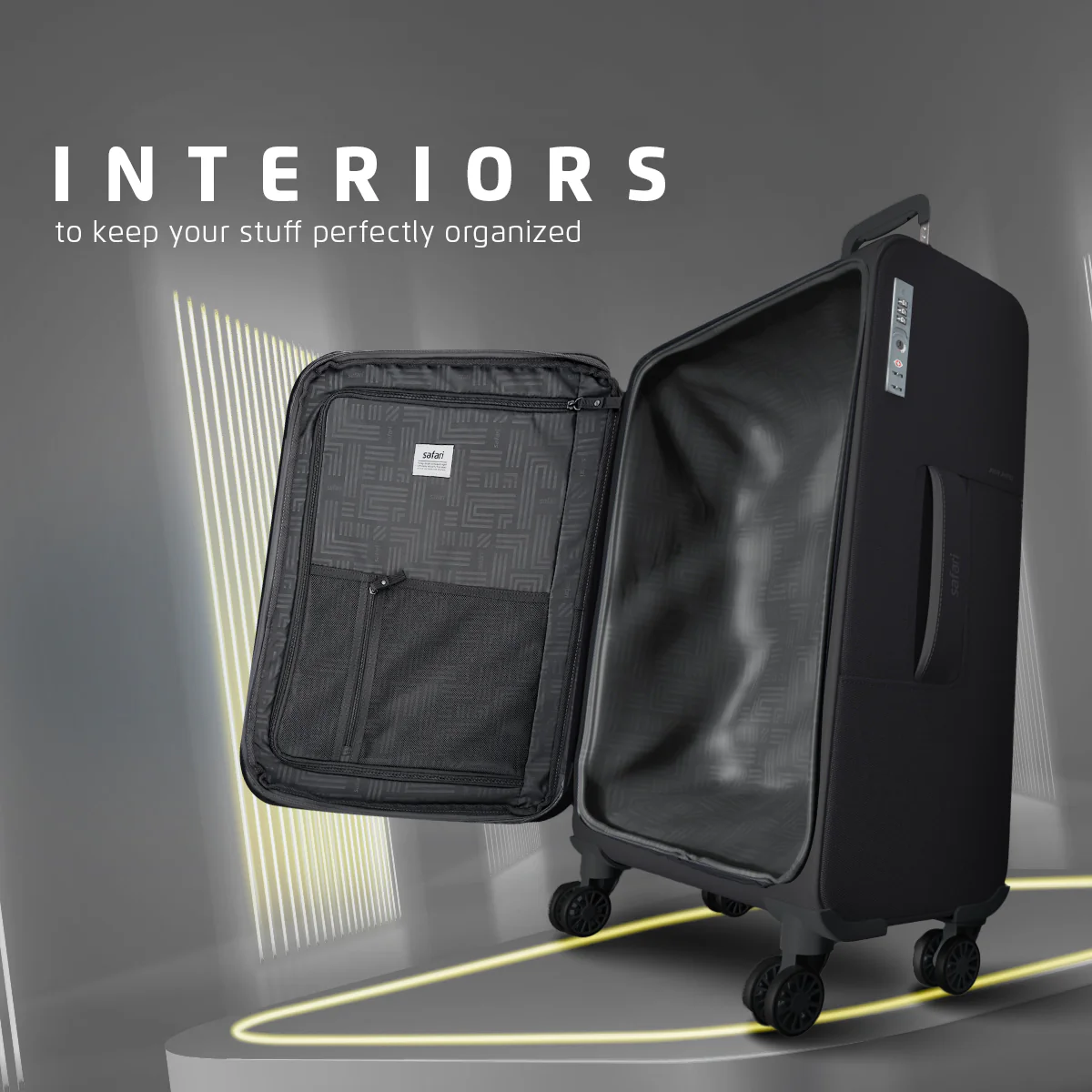 Safari Airpro 40% Lighter Black Trolley Bag with Dual Wheels, Detailed interiors and Expander - Image 17