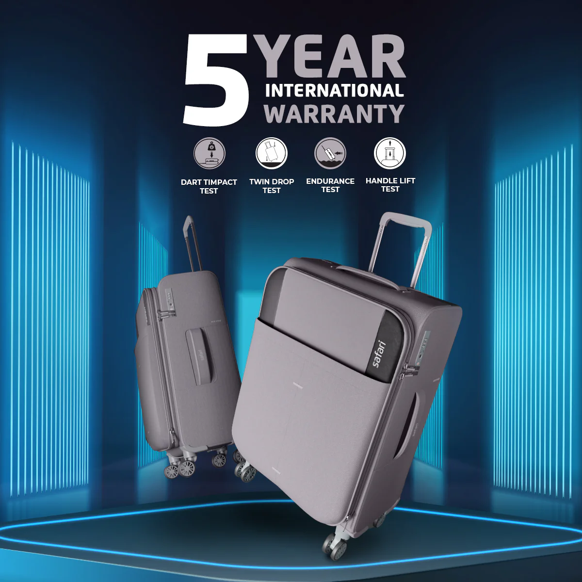 Safari Airpro 40% Lighter Grey Trolley Bag with Dual Wheels, Detailed interiors and Expander - Image 30