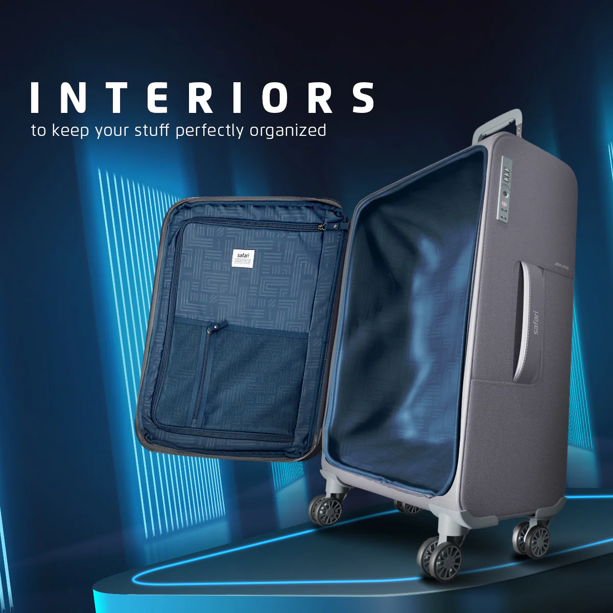 Safari Airpro 40% Lighter Grey Trolley Bag with Dual Wheels, Detailed interiors and Expander - Image 6