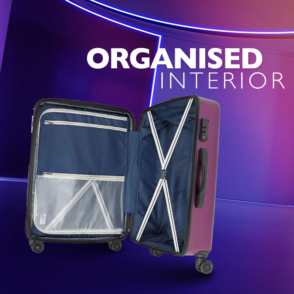 Safari Cargo Max Set of 3 Magenta Purple Expandable Trolley Bags with Dual Wheels & Anti Theft Zipper - Image 5