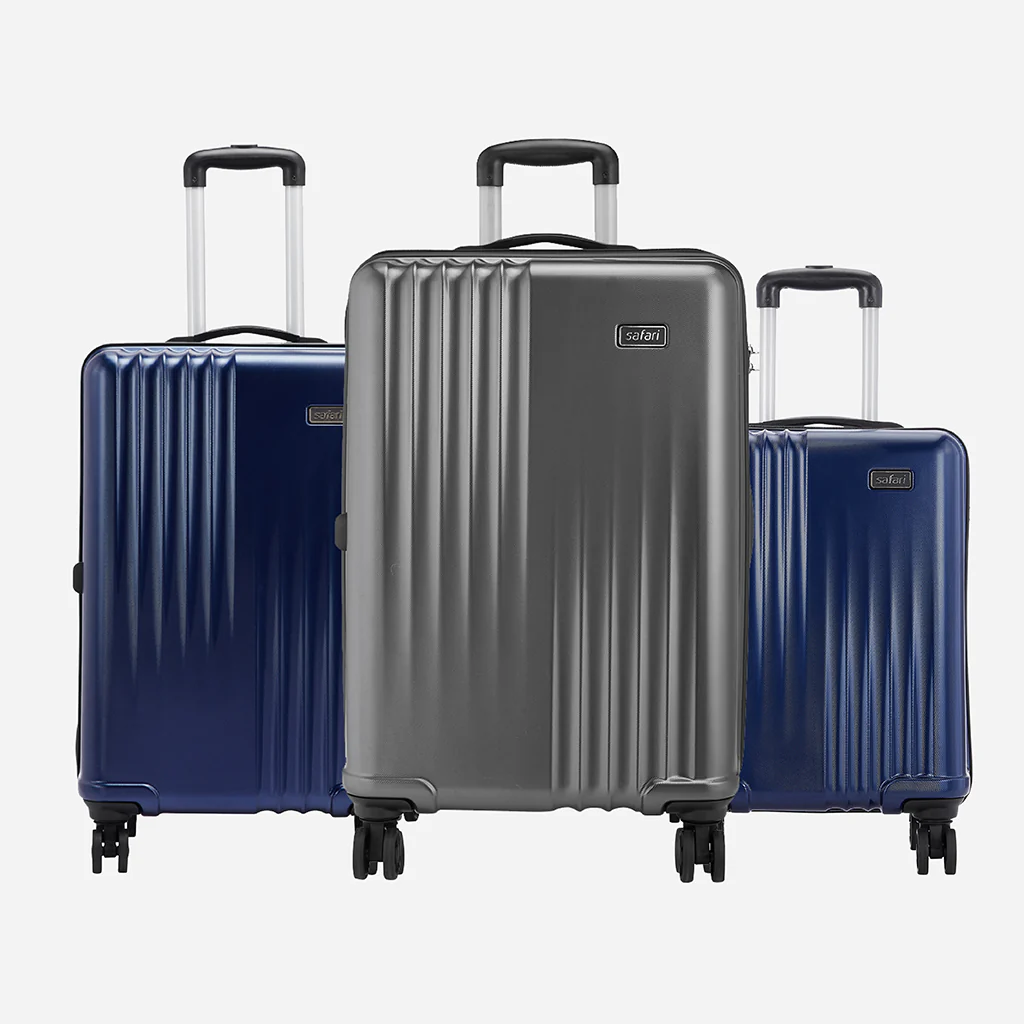 Safari Ryder Set of 3 Gun Metal & Midnight Blue Trolley Bags with Dual Wheels - Image 3