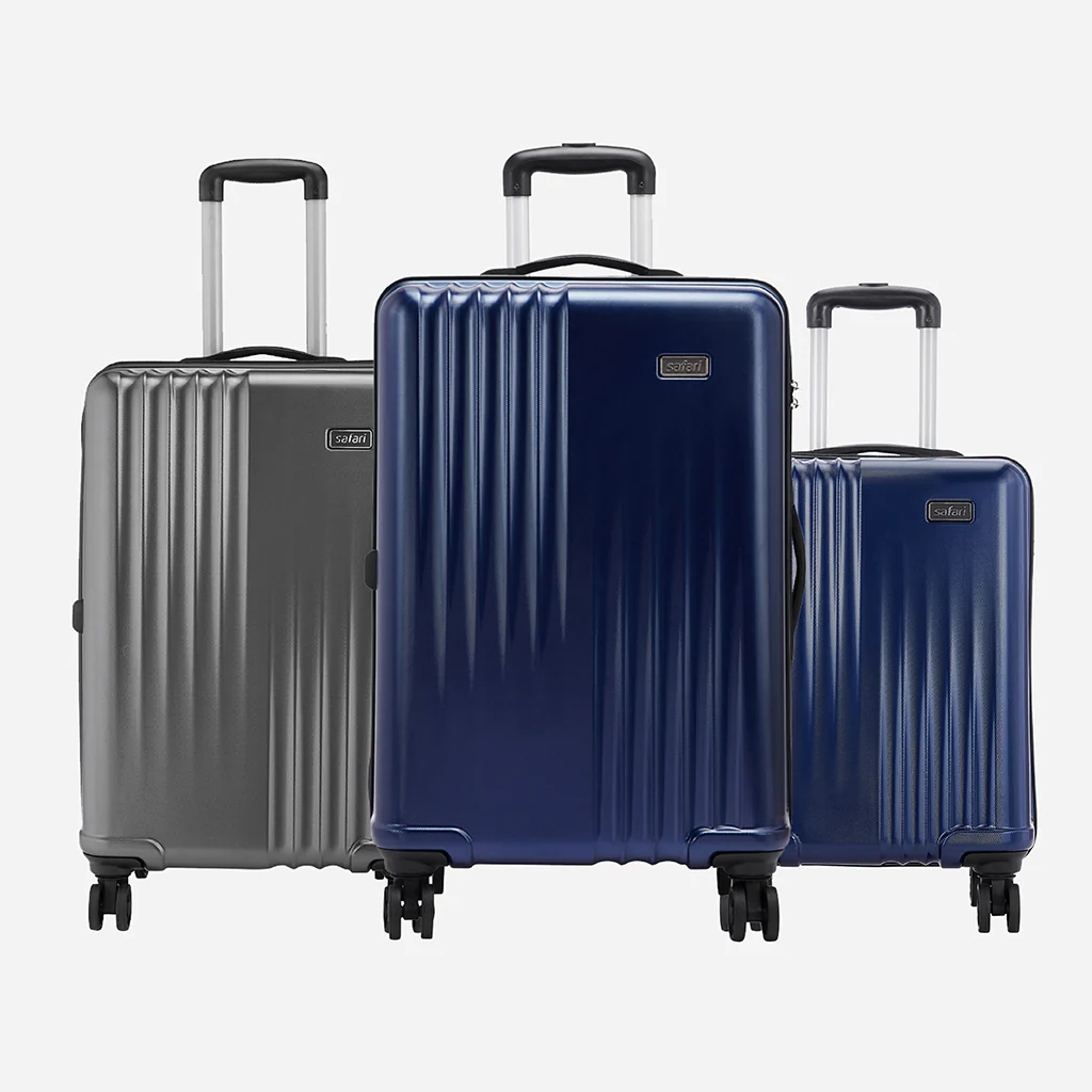 Safari Ryder Set of 3 Gun Metal & Midnight Blue Trolley Bags with Dual Wheels - Image 5