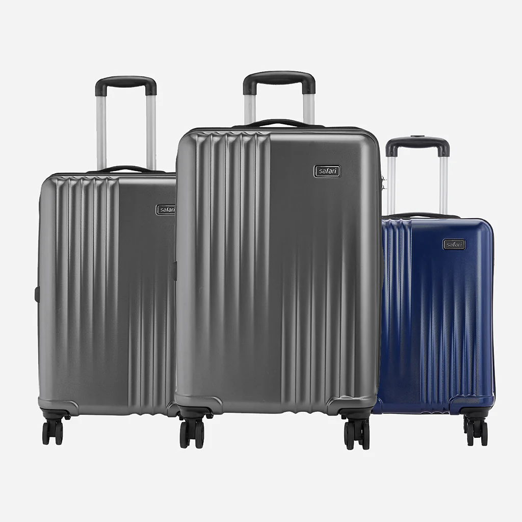 Safari Ryder Set of 3 Gun Metal & Midnight Blue Trolley Bags with Dual Wheels - Image 6