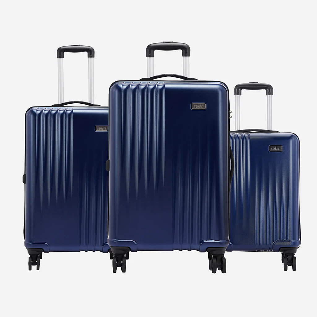 Safari Ryder Set of 3 Gun Metal & Midnight Blue Trolley Bags with Dual Wheels - Image 9