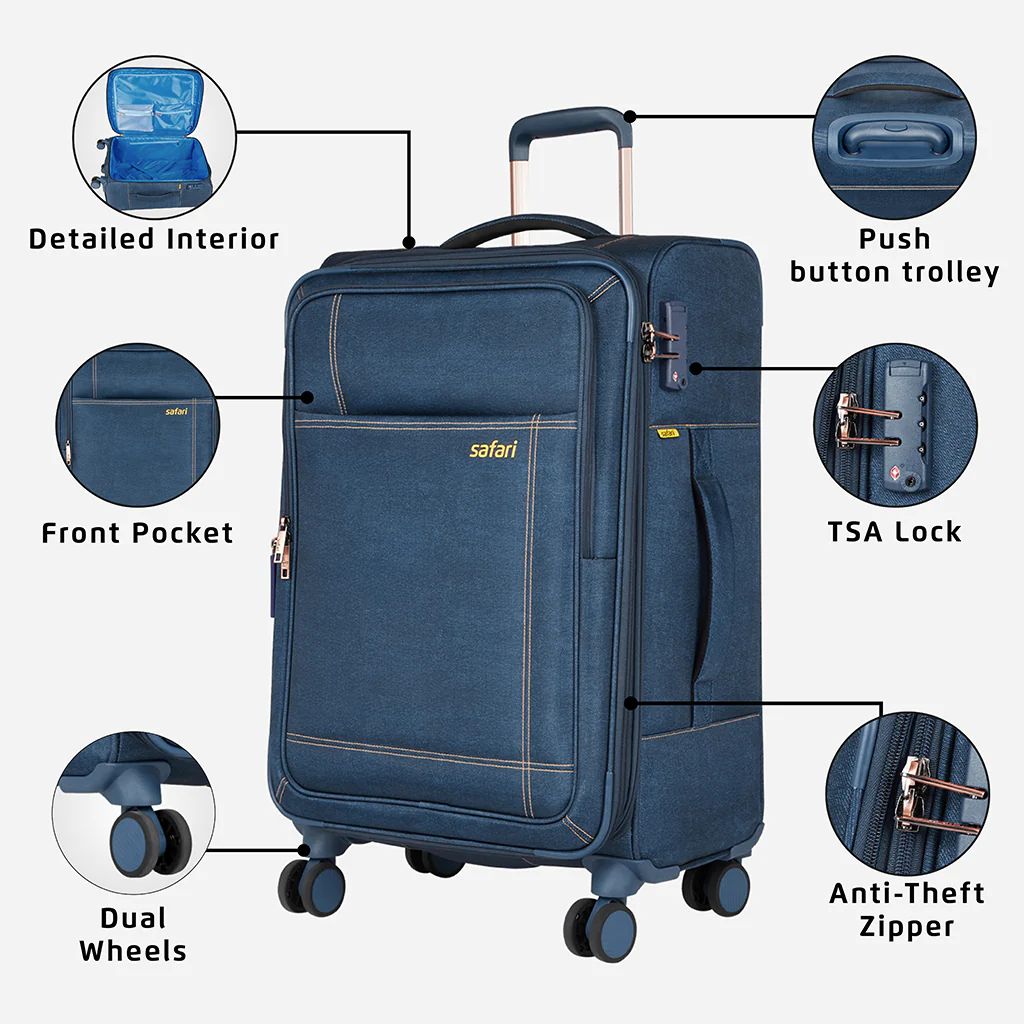 Safari Denim Plus Navy Blue Trolley Bag with Dual Wheels - Image 10