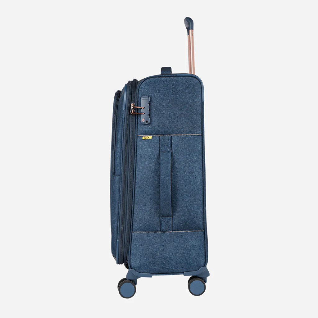Safari Denim Plus Navy Blue Trolley Bag with Dual Wheels - Image 14