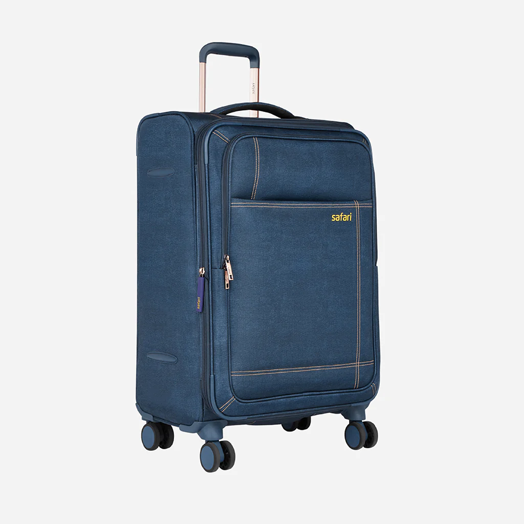 Safari Denim Plus Navy Blue Trolley Bag with Dual Wheels - Image 20