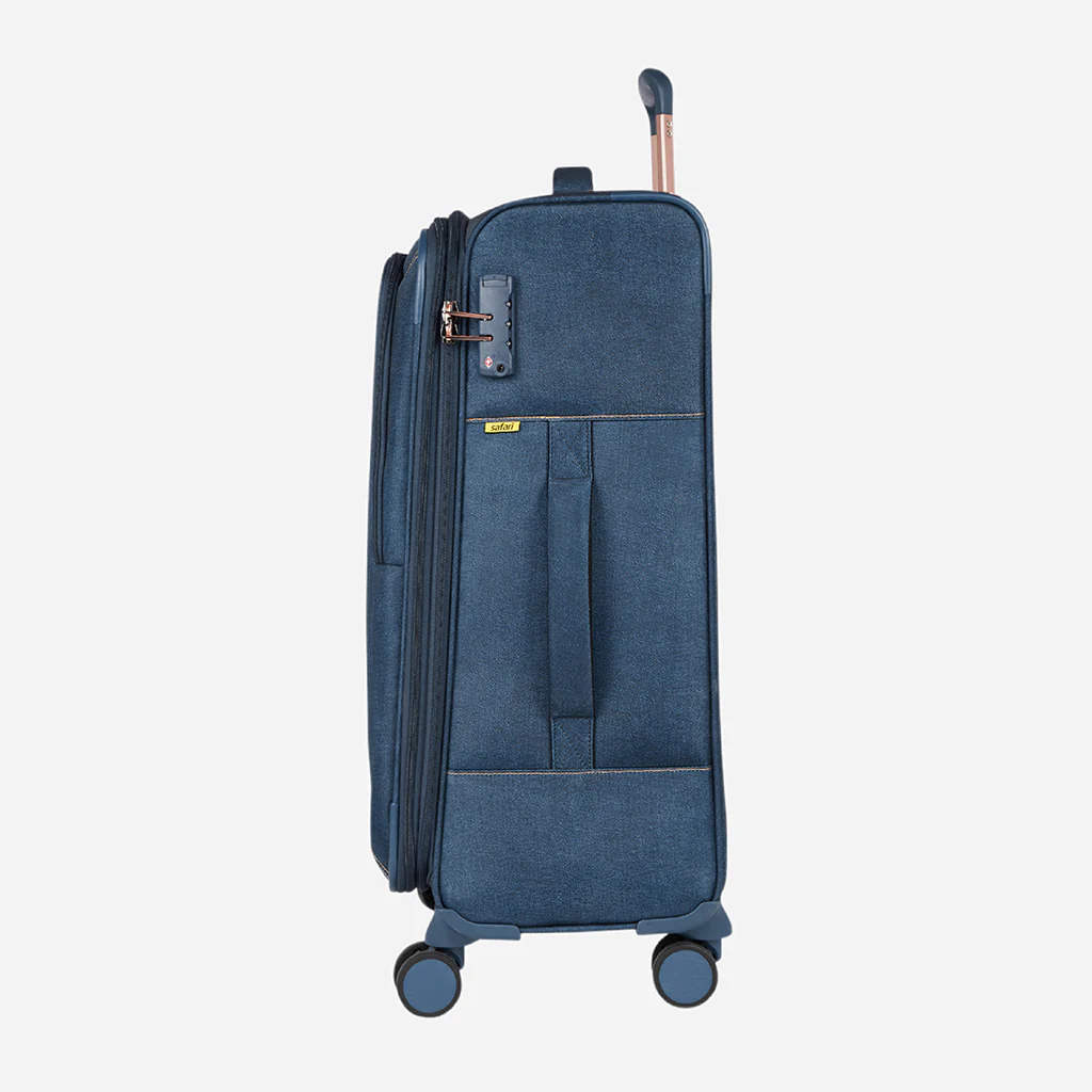 Safari Denim Plus Navy Blue Trolley Bag with Dual Wheels - Image 22