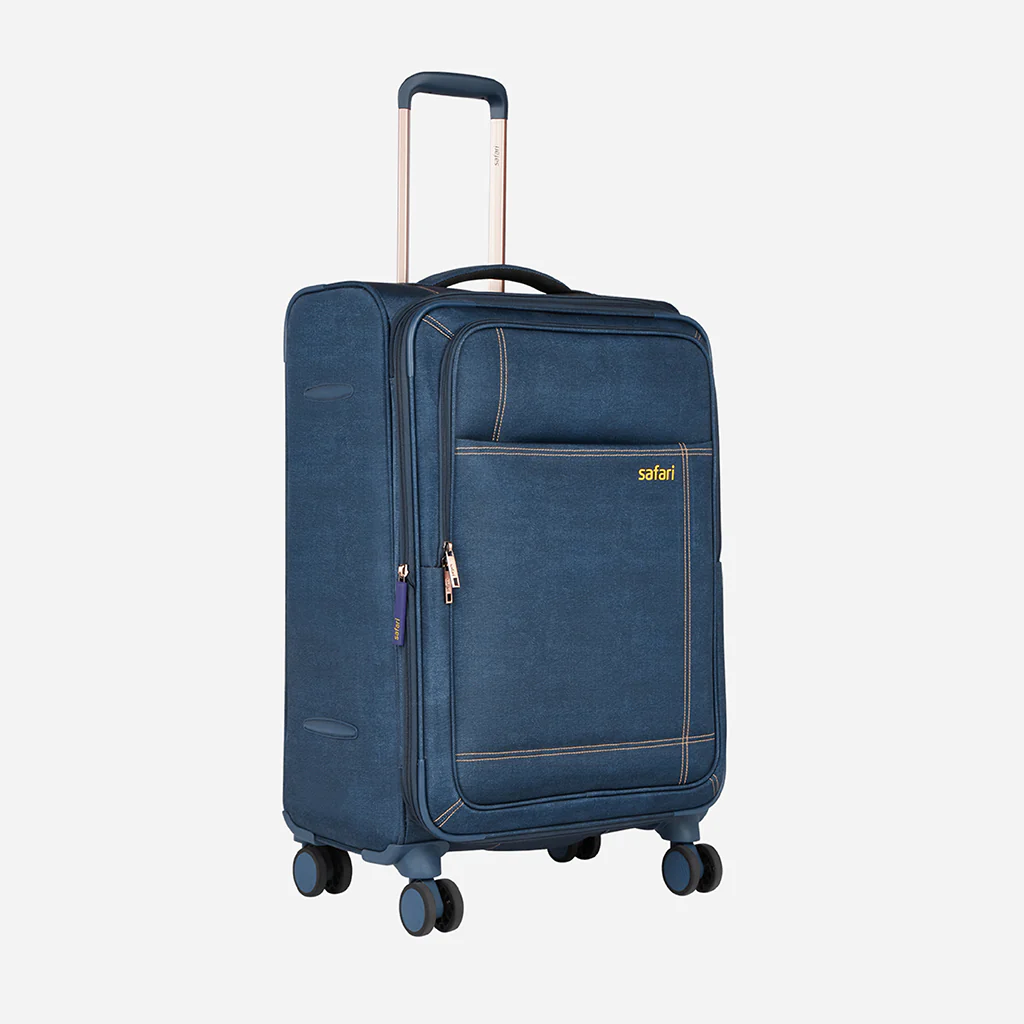Safari Denim Plus Navy Blue Trolley Bag with Dual Wheels - Image 4