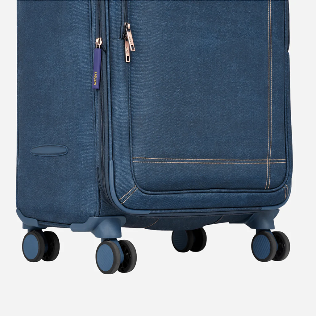 Safari Denim Plus Navy Blue Trolley Bag with Dual Wheels - Image 7