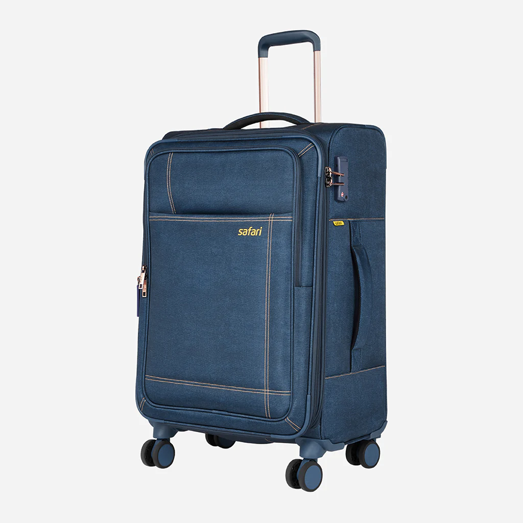 Safari Denim Plus Navy Blue Trolley Bag with Dual Wheels - Image 9