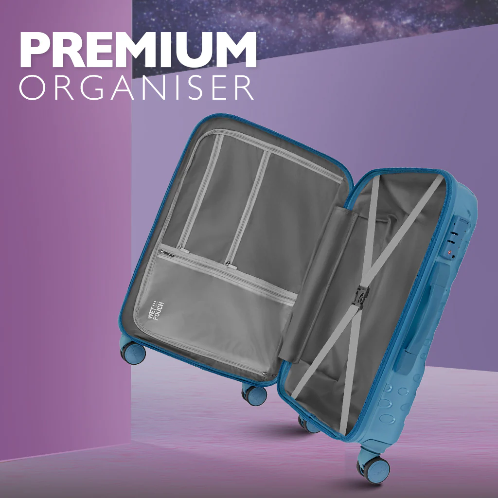 Safari Orbit Pearl Blue Trolley Bag with Premium Interior, Wet Pouch & Anti Theft Zipper - Image 10
