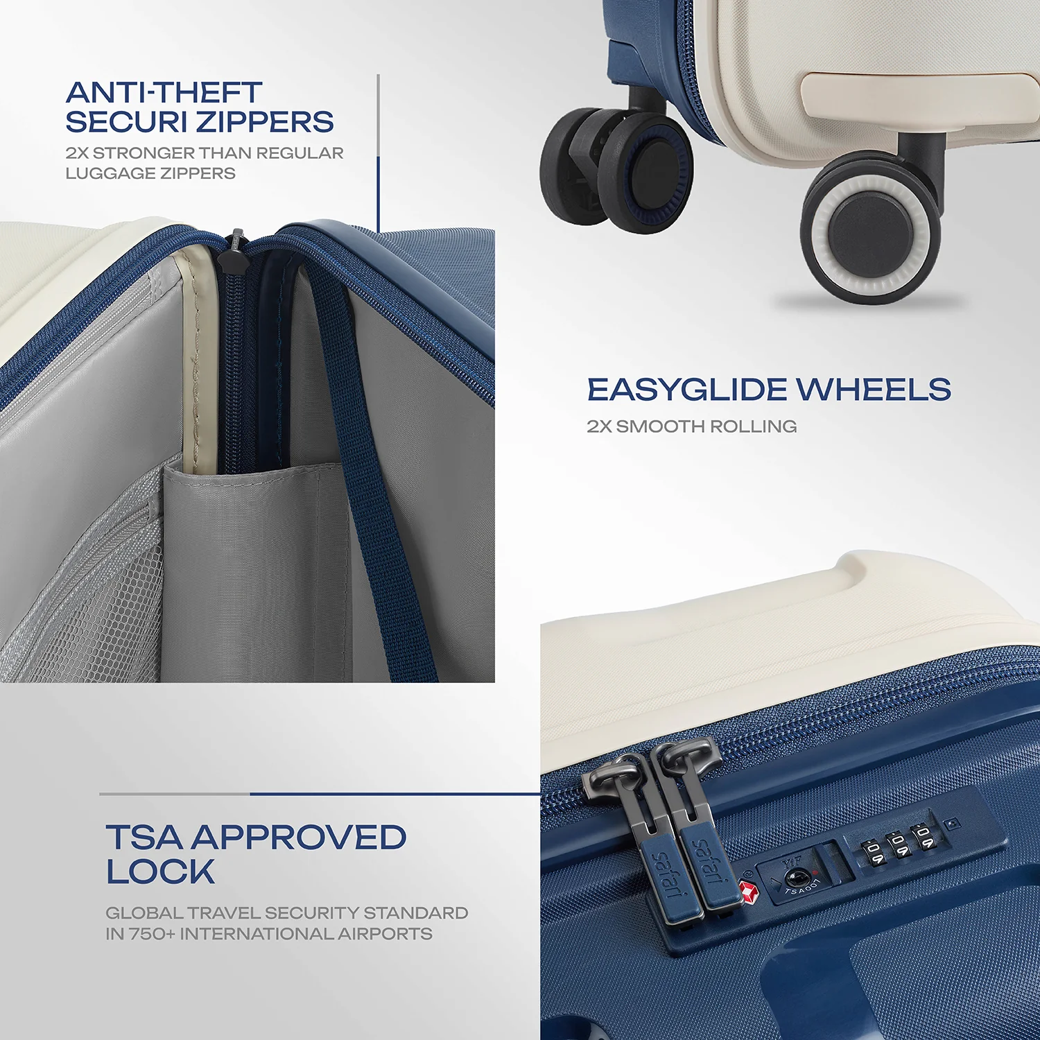 Safari Aeroglide Trolley Bag with TSA lock and Anti-Theft Zipper White - Image 15