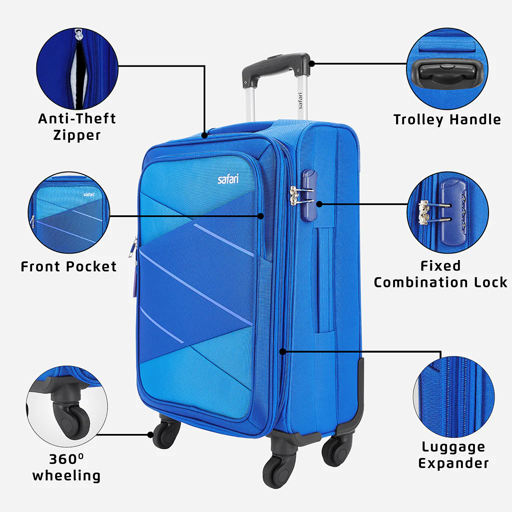 Safari Avenue Blue Trolley Bag with Expander & 360° Wheels - Image 10