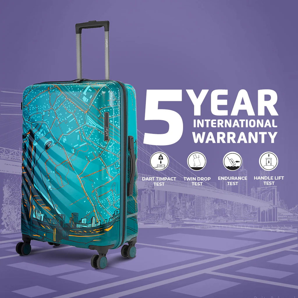 Safari Brooklyn Printed Teal Trolley Bag with TSA Lock, Dual wheels, Side Hooks and Wet Pouch - Image 10