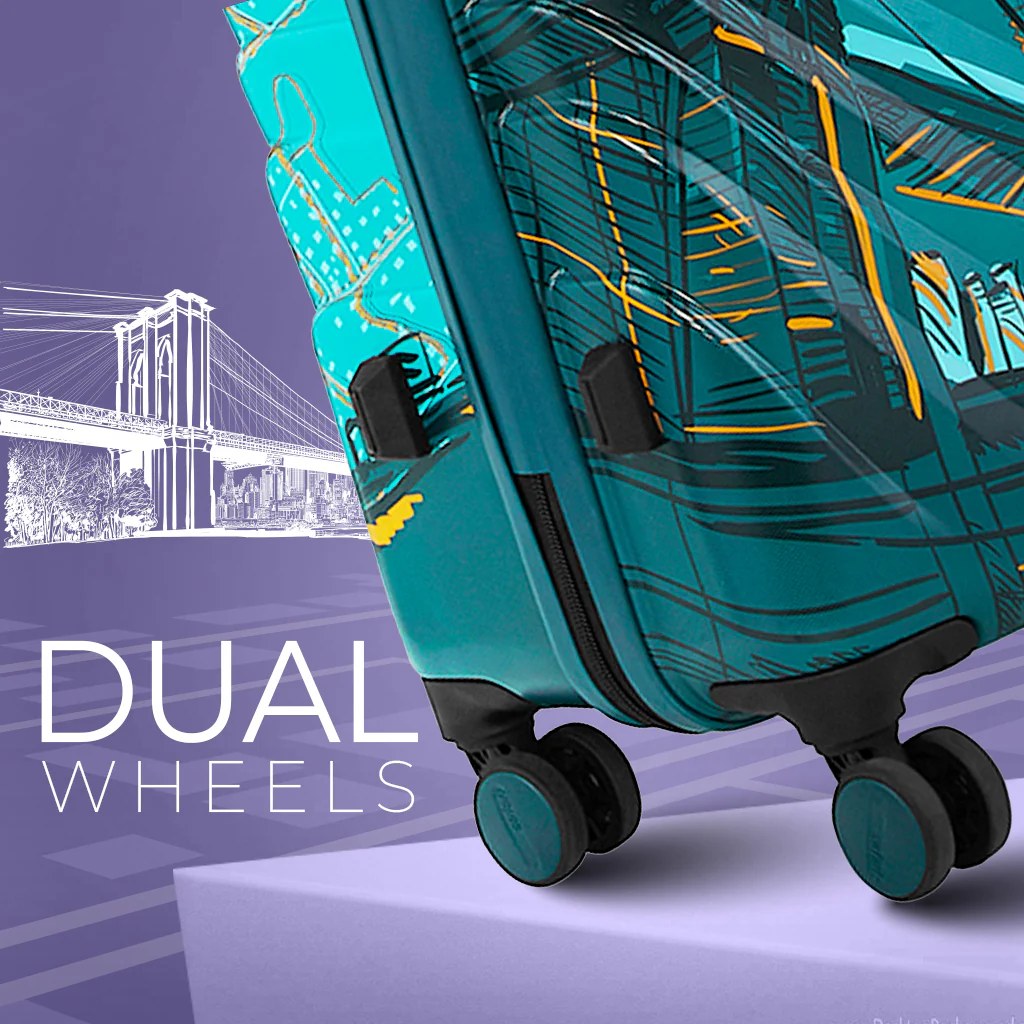 Safari Brooklyn Printed Teal Trolley Bag with TSA Lock, Dual wheels, Side Hooks and Wet Pouch - Image 4