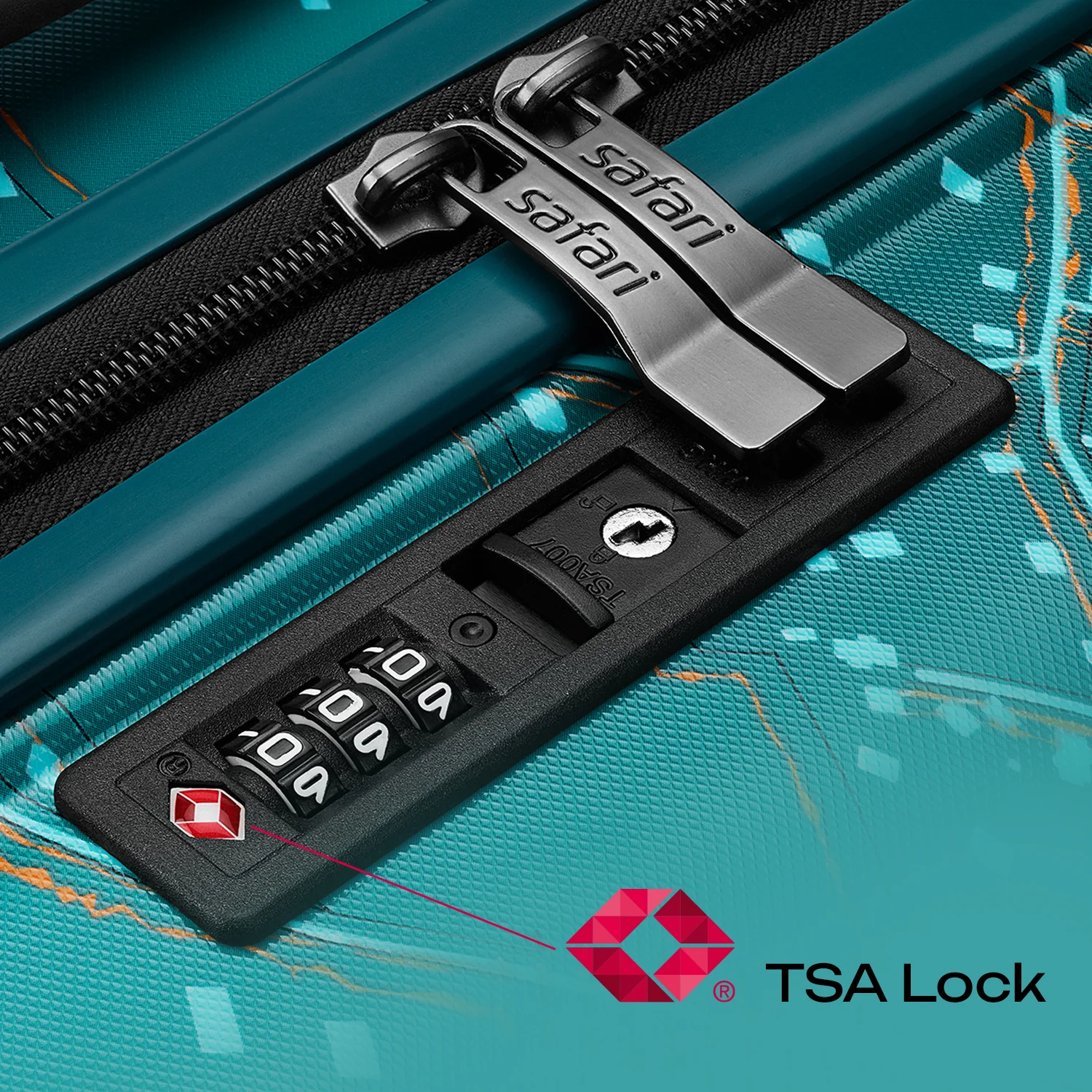 Safari Brooklyn Printed Teal Trolley Bag with TSA Lock, Dual wheels, Side Hooks and Wet Pouch - Image 7