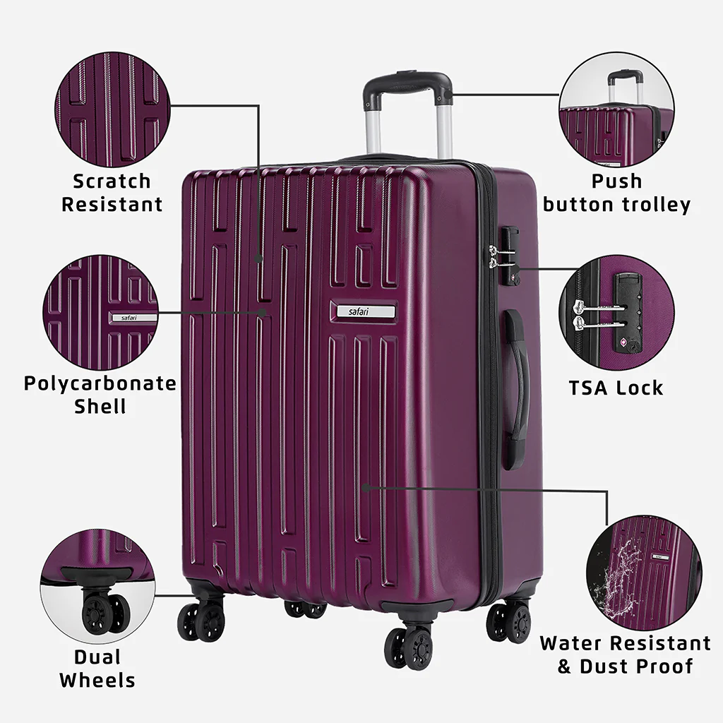 Safari Cargo Neo Magenta Purple Trolley Bag with TSA lock and Dual Wheels - Image 18