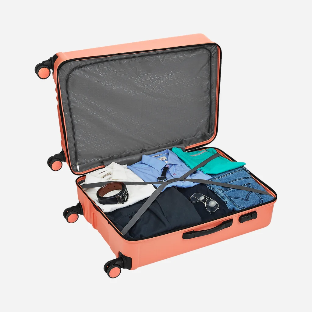 Safari City Miles Mud Coral Trolley Bag with Anti-theft Zipper and Dual Wheels - Image 45