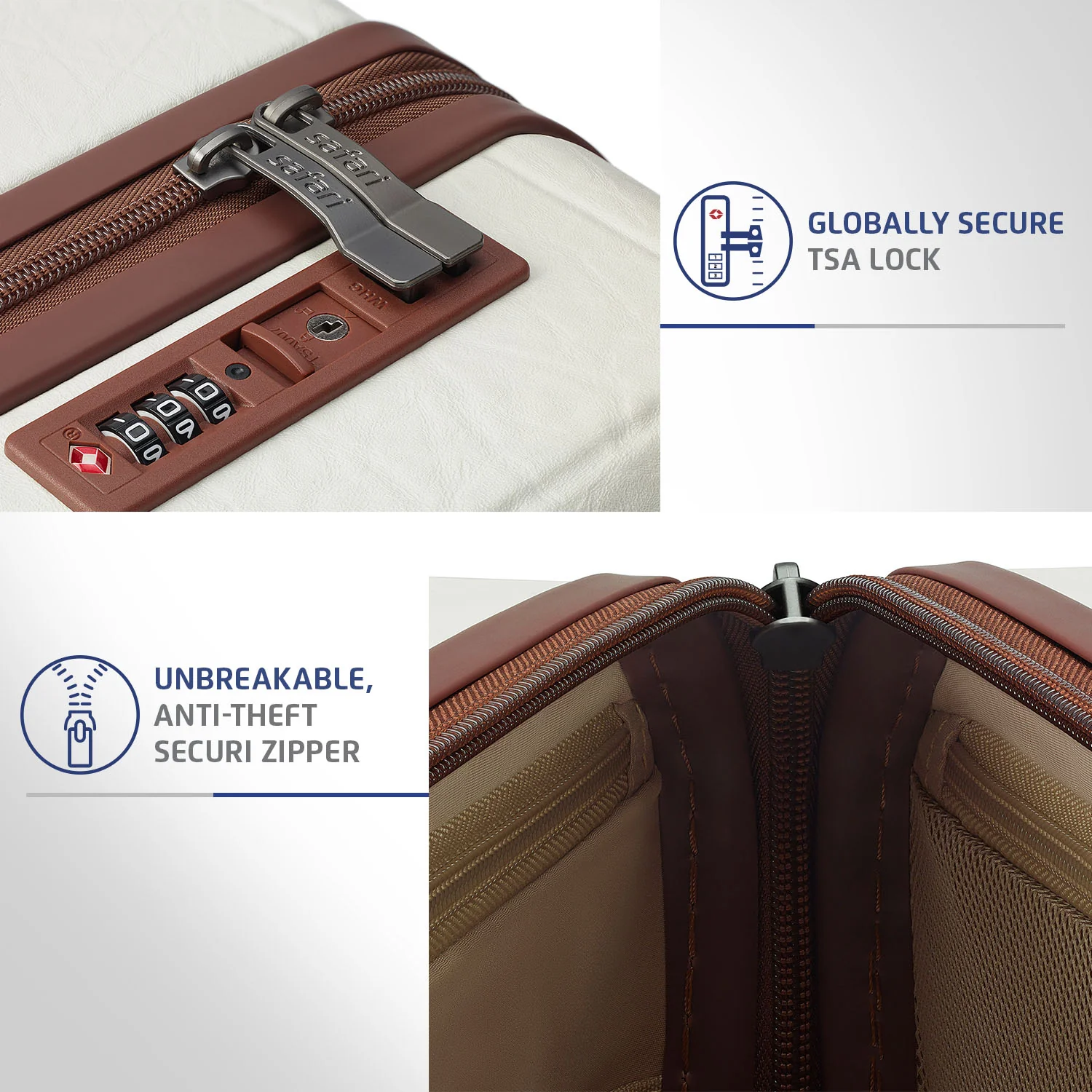 Safari Heritage Trolley Bag with Scratch Resistant Texture, TSA lock and Anti-Theft Zipper Ivory - Image 20