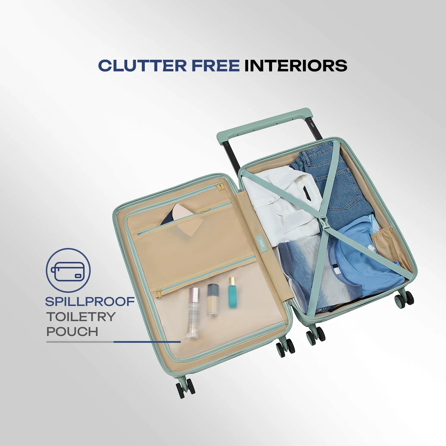 Safari Horizon Trolley Bag with Wide Trolley Handle, TSA lock and Anti-Theft Zipper Sea Foam - Image 11