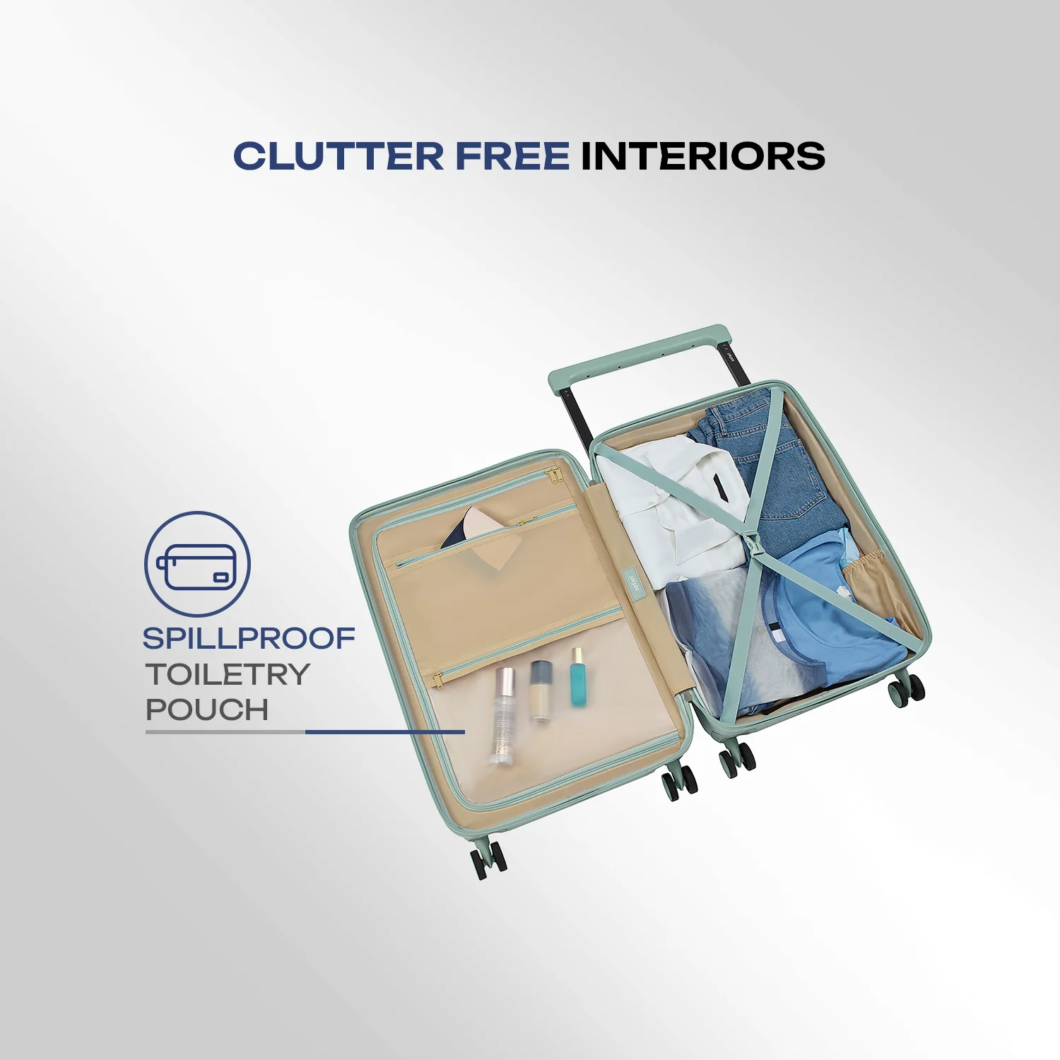 Safari Horizon Trolley Bag with Wide Trolley Handle, TSA lock and Anti-Theft Zipper Sea Foam - Image 5