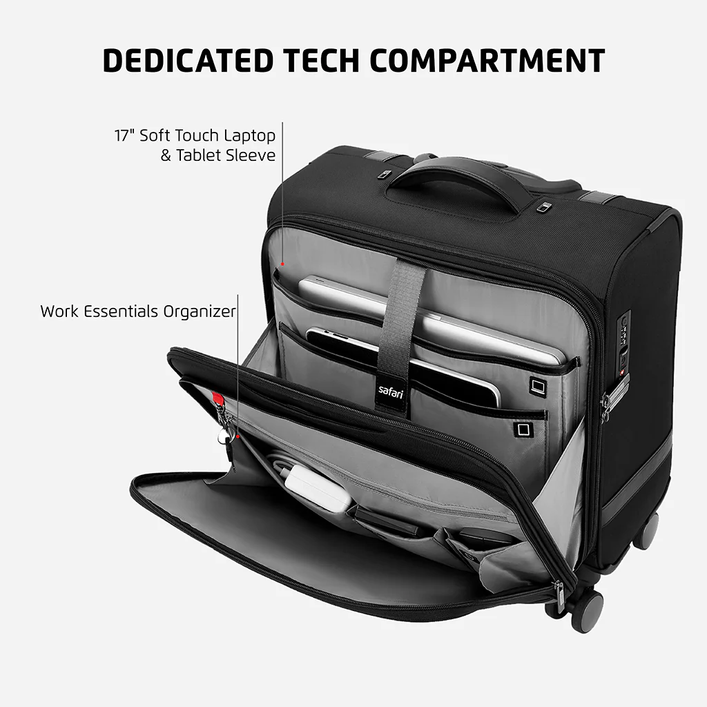 Safari Phoenix Black Overnighter Laptop Trolley Bag with TSA Lock and Detailed Interior. - Image 4