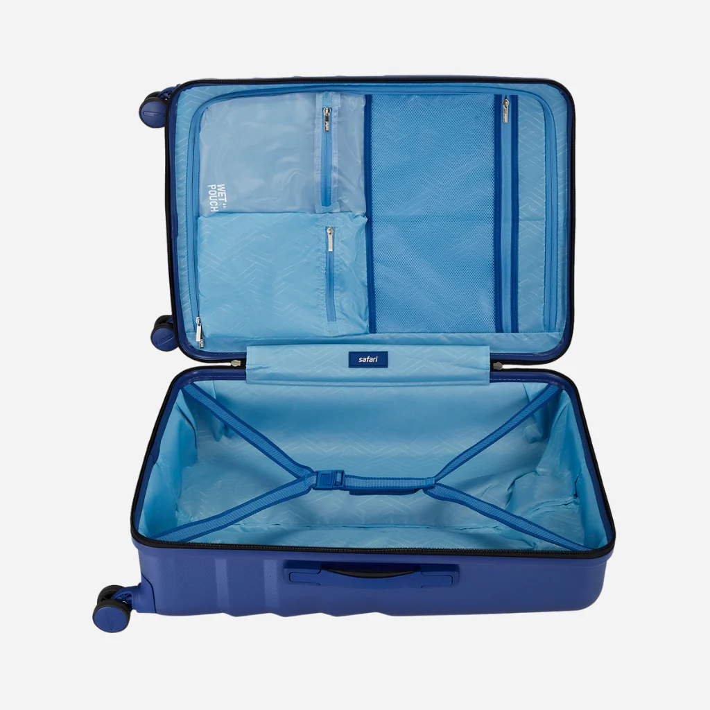 Safari Polaris Pro Titan Blue Trolley Bag Combo of Small and medium with TSA Lock, Dual wheels, Side Hooks and Wet Pouch - Image 16