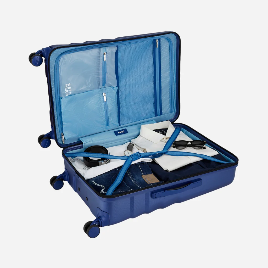 Safari Polaris Pro Titan Blue Trolley Bag Combo of Small and medium with TSA Lock, Dual wheels, Side Hooks and Wet Pouch - Image 17