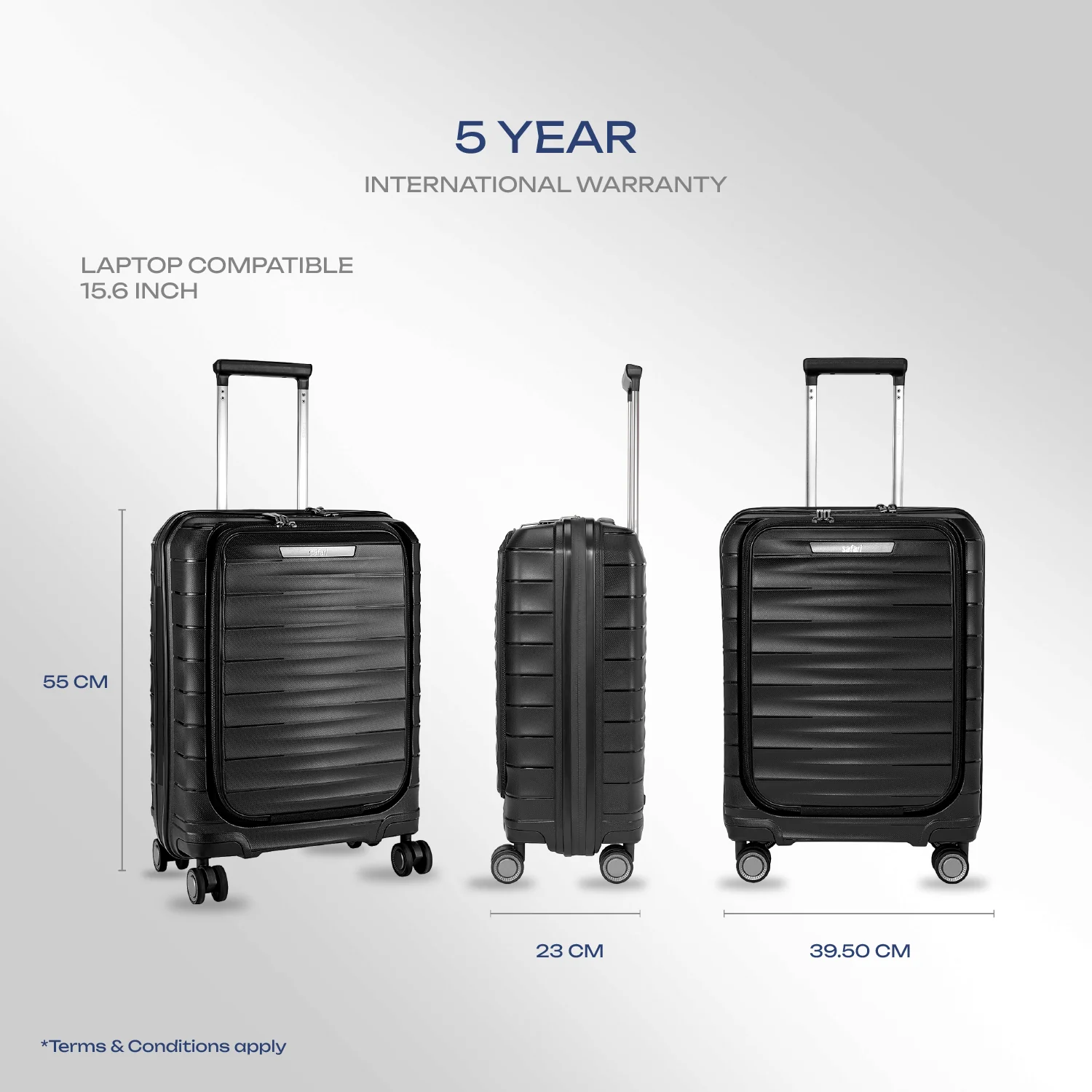 Safari Select Aerolite Black Cabin Trolley Bag with Laptop Compartment, TSA Lock, Dual wheels and Anti-Theft Zipper - Image 7