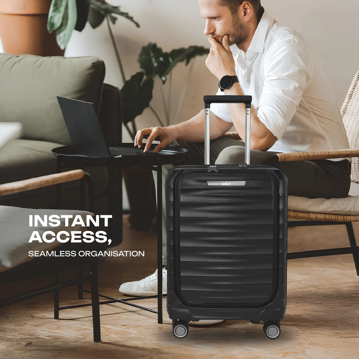 Safari Select Aerolite Black Cabin Trolley Bag with Laptop Compartment, TSA Lock, Dual wheels and Anti-Theft Zipper - Image 8