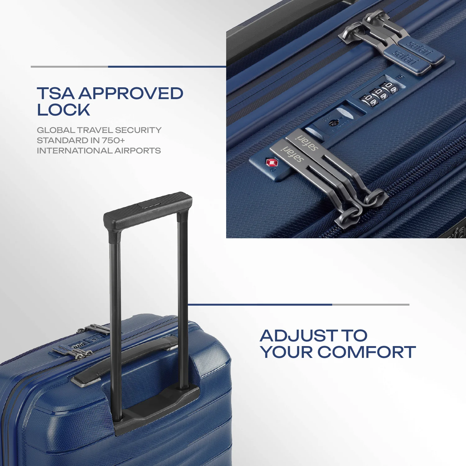 Safari Select Aerolite Blue Cabin Trolley Bag with Laptop Compartment, TSA Lock, Dual wheels and Anti-Theft Zipper - Image 5