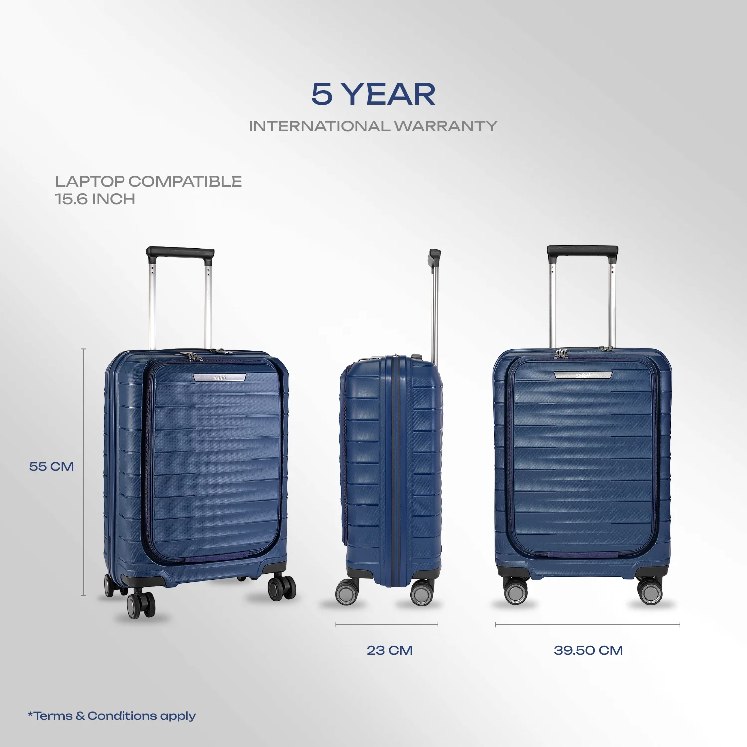 Safari Select Aerolite Blue Cabin Trolley Bag with Laptop Compartment, TSA Lock, Dual wheels and Anti-Theft Zipper - Image 8