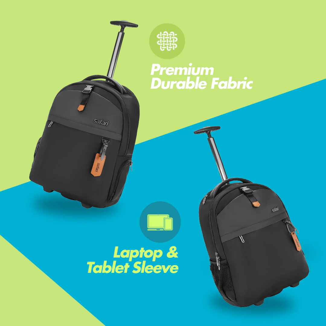 Safari Trooper 20L Black Travel Backpack with Trolley Bag - Image 3