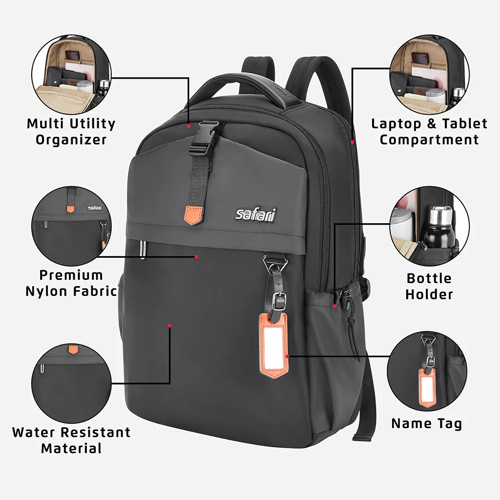 Safari Trooper 20L Black Formal Backpack with Premium Nylon Fabric, Name Tag and Trolley Sleeve - Image 11