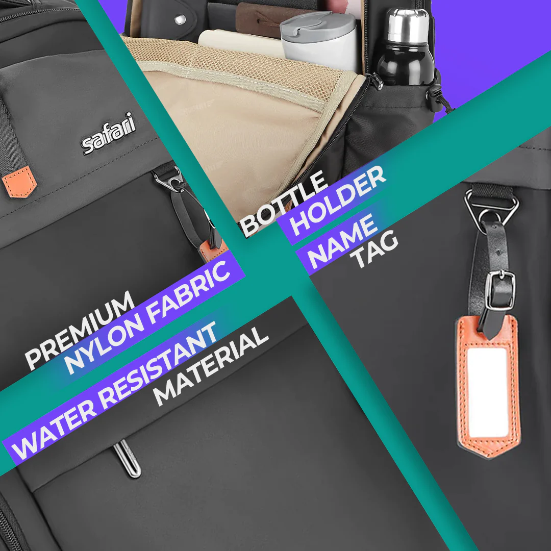Safari Trooper 20L Black Formal Backpack with Premium Nylon Fabric, Name Tag and Trolley Sleeve - Image 3