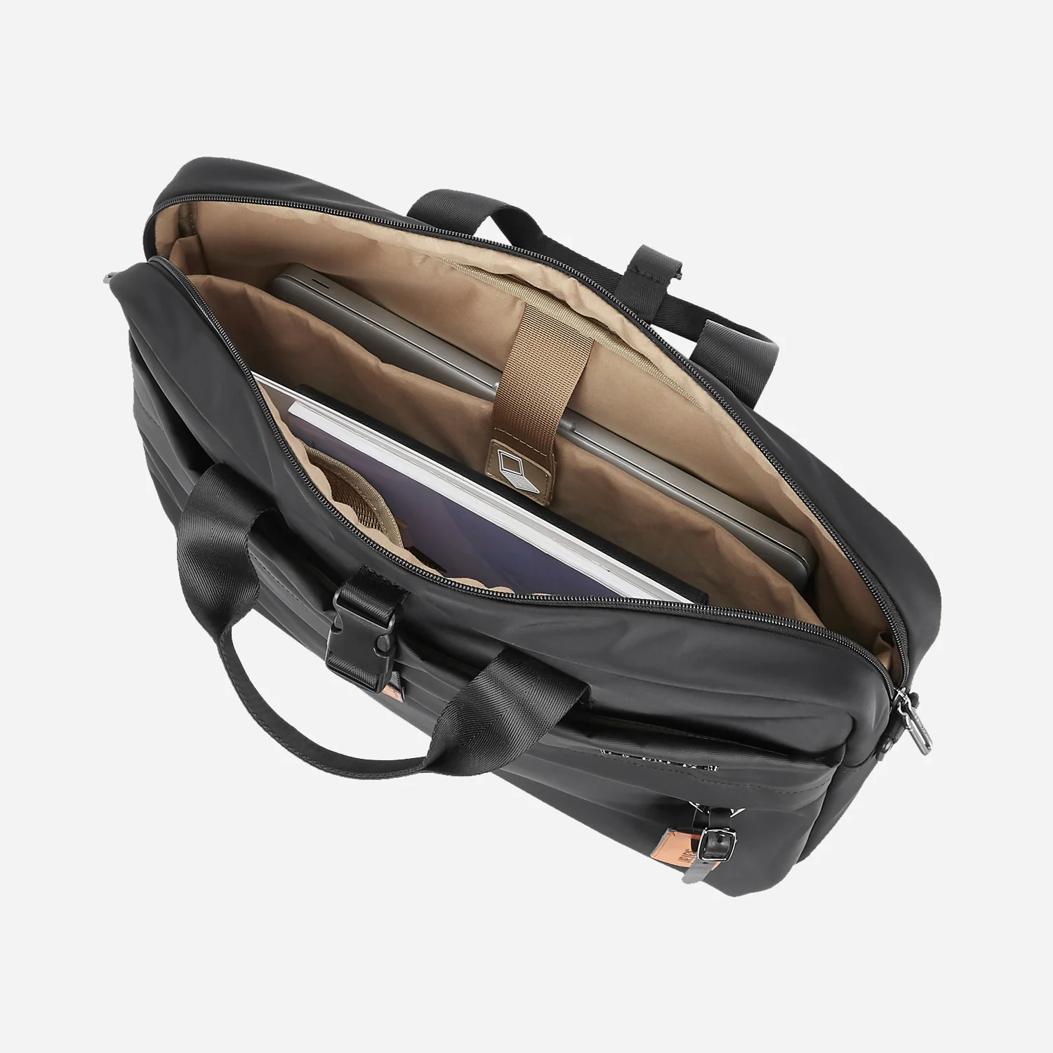 Safari Trooper Satchel Bag with Laptop Sleeve - Black - Image 12