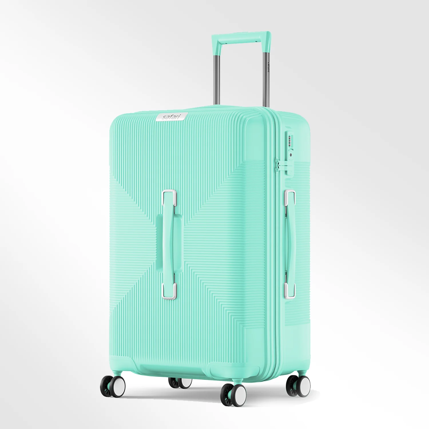 Safari Trunk Trolley Bag with Front Handle, TSA lock and Anti-Theft Zipper Cyan - Image 14