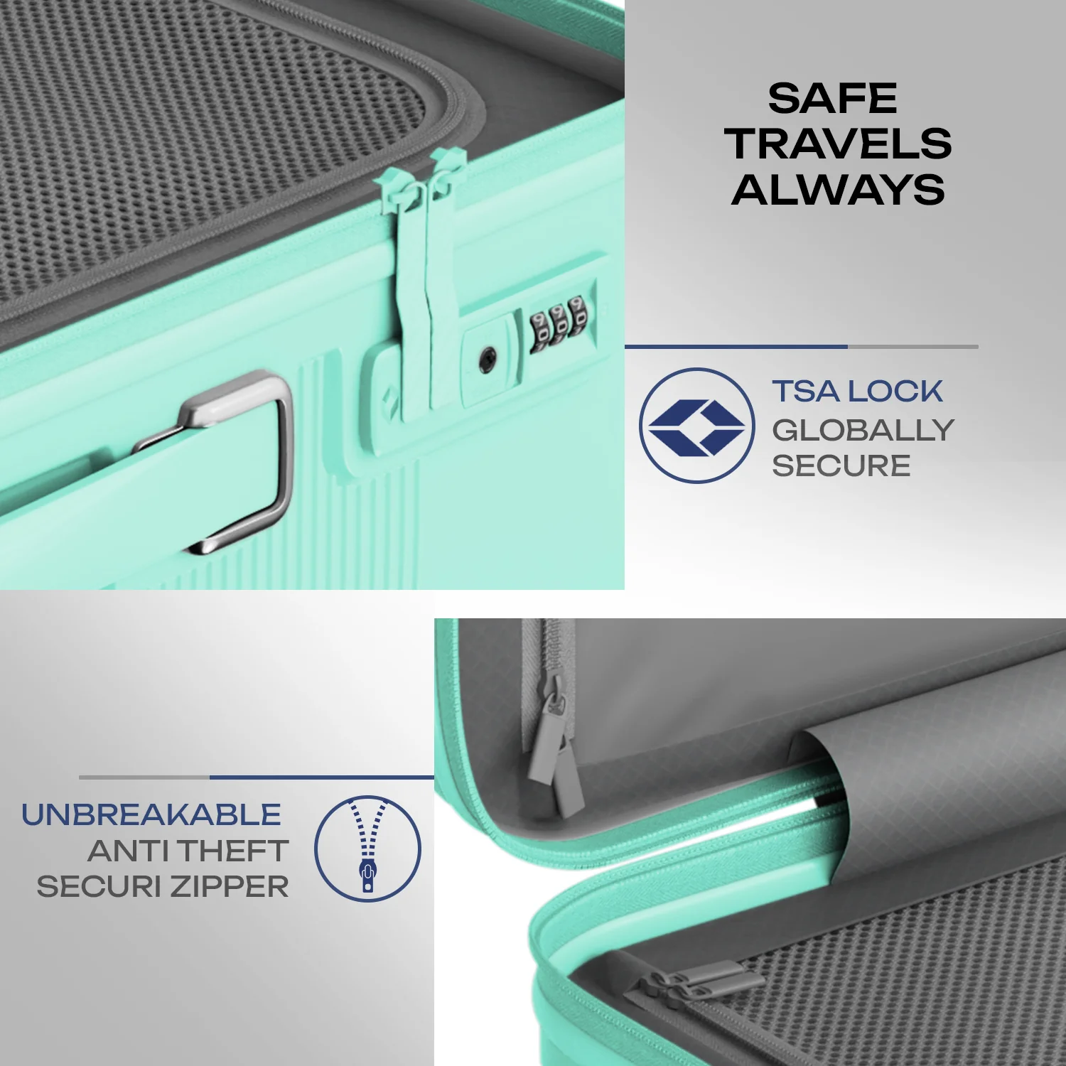 Safari Trunk Trolley Bag with Front Handle, TSA lock and Anti-Theft Zipper Cyan - Image 19