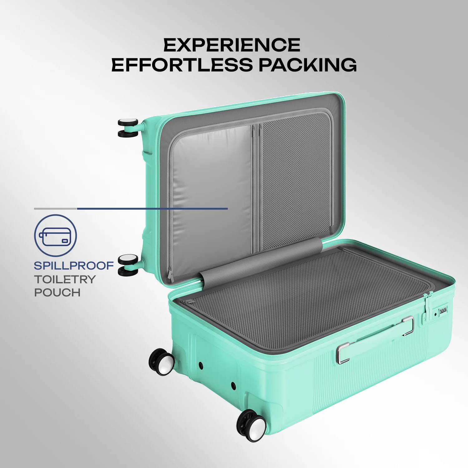 Safari Trunk Trolley Bag with Front Handle, TSA lock and Anti-Theft Zipper Cyan - Image 3