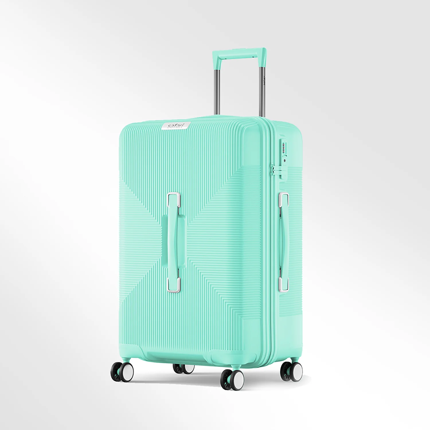 Safari Trunk Trolley Bag with Front Handle, TSA lock and Anti-Theft Zipper Cyan - Image 7