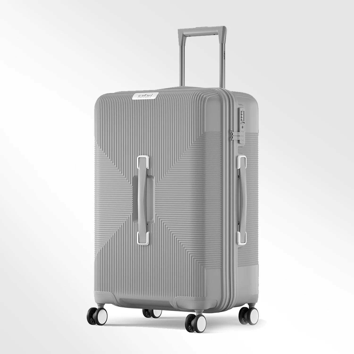 Safari Trunk Trolley Bag with Front Handle, TSA lock and Anti-Theft Zipper Gray - Image 13