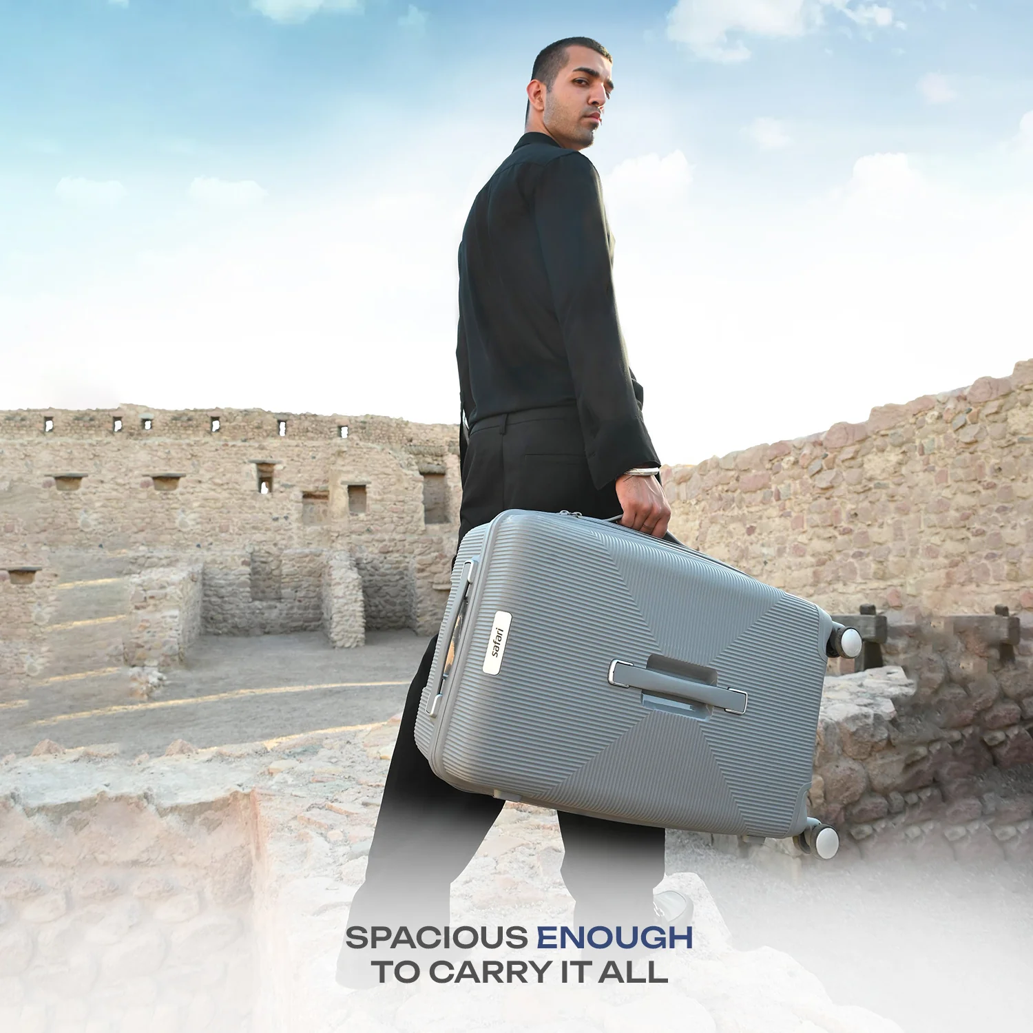 Safari Trunk Trolley Bag with Front Handle, TSA lock and Anti-Theft Zipper Gray - Image 16