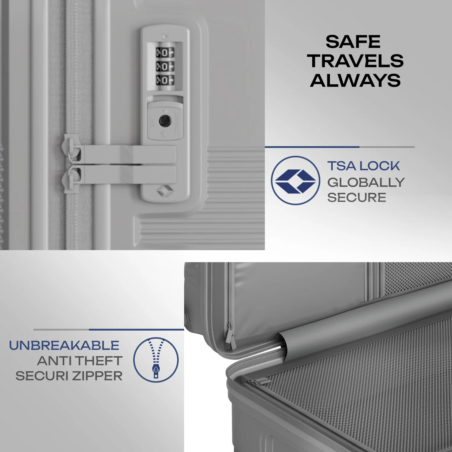 Safari Trunk Trolley Bag with Front Handle, TSA lock and Anti-Theft Zipper Gray - Image 18