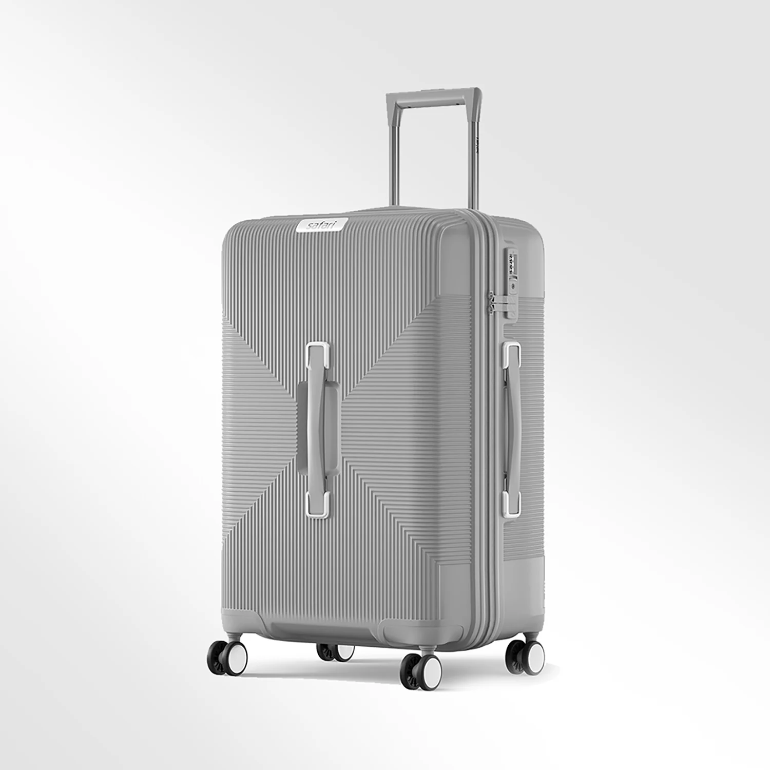 Safari Trunk Trolley Bag with Front Handle, TSA lock and Anti-Theft Zipper Gray - Image 7