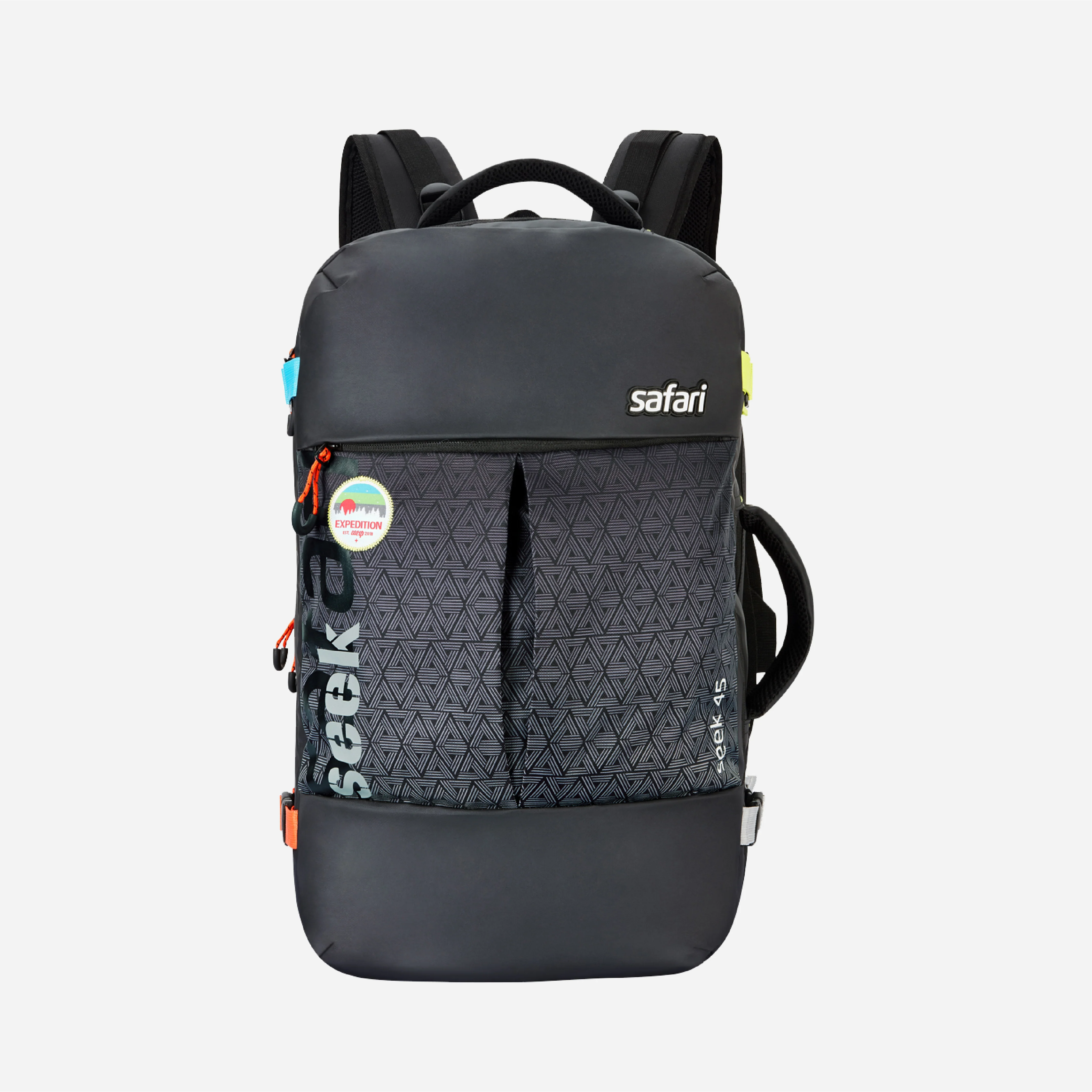 Safari Seek 45L Black Backpack Suitcase with Two Way Handle, Chest Straps & Luggage Style Packing - Image 3