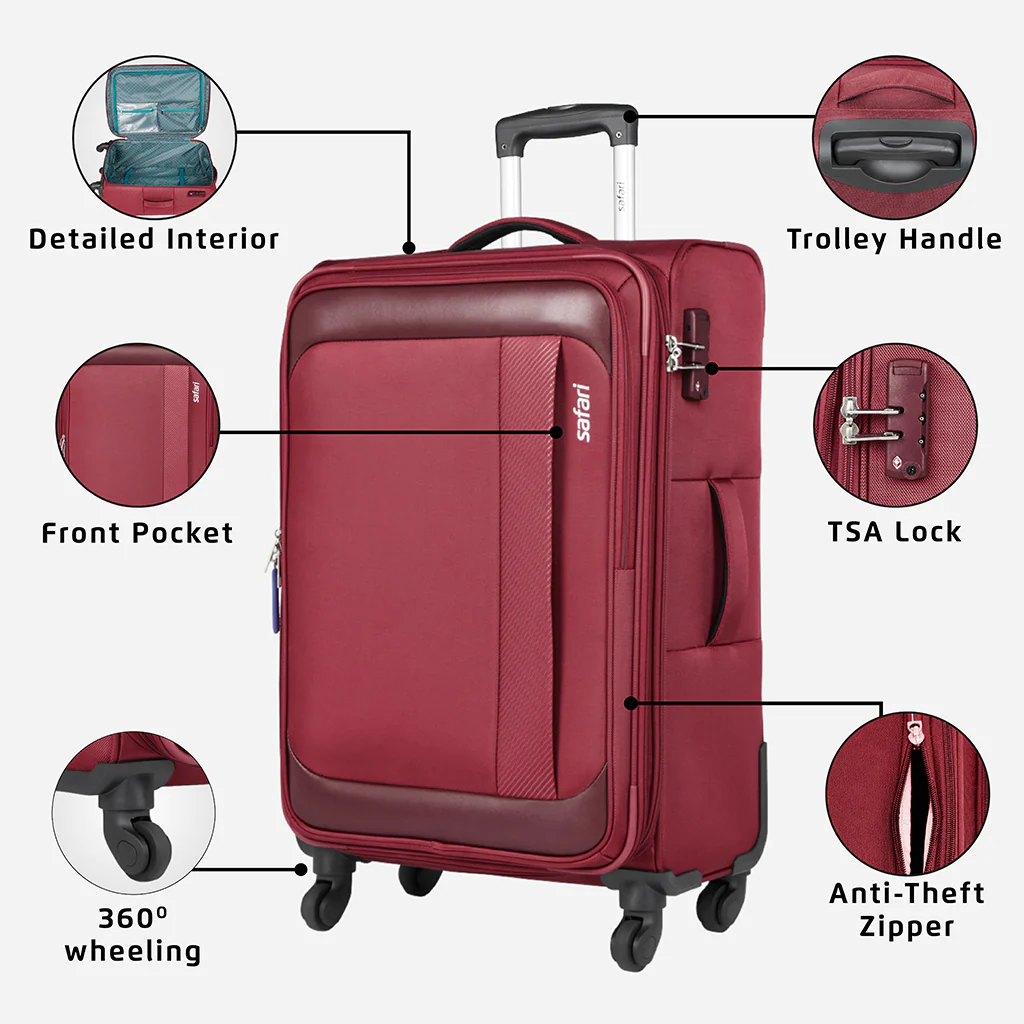 Safari Slant Red Trolley Bag with TSA Lock & Organized Interior - Image 17
